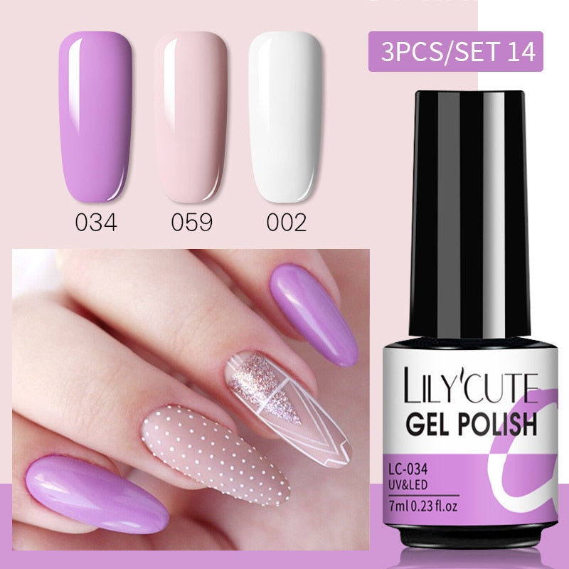 LILYCUTE 3 PCS Gel Nail Polish Set Nude Pink Glitter Sequins Matte Effect Gel Long Lasting Base Top Coat Nail Art Design Hybrid