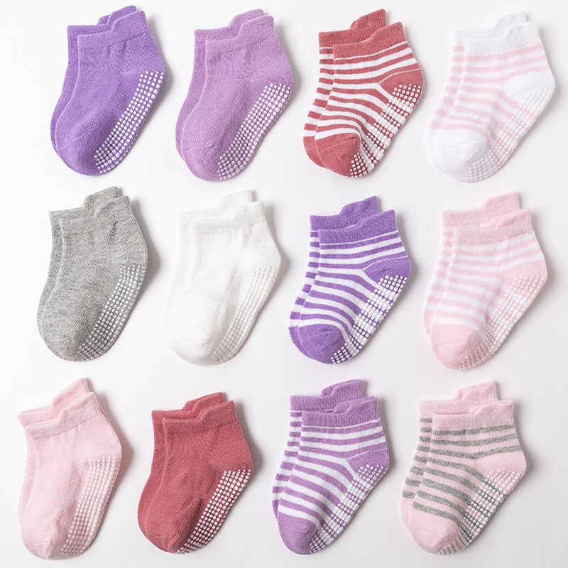 6 Pairs/lot 0 to 5 Years Anti-slip Non Skid Ankle Socks With Grips For Baby Toddler Kids Boys Girls All Seasons Cotton Socks