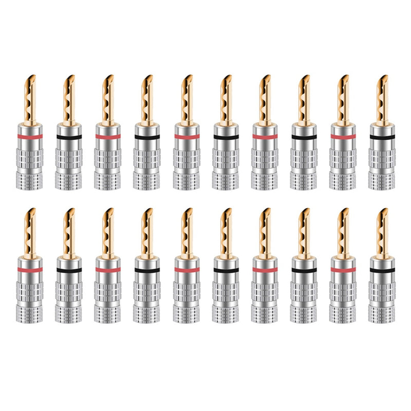 20pcs/10pairs Nakamichi BANANA PLUGS 24K Gold-plated 4MM Banana Connector with Screw Lock For Audio Jack Speaker Plugs Black&amp;Red