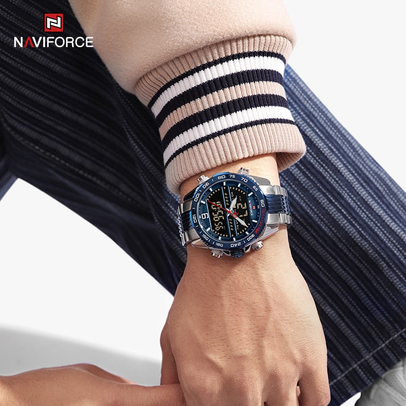 Luxury Brand NAVIFORCE Digital Sport Watch For Men Steel Band Waterproof Chronograph Alarm Clock Luminous Quartz Wrist watch Man