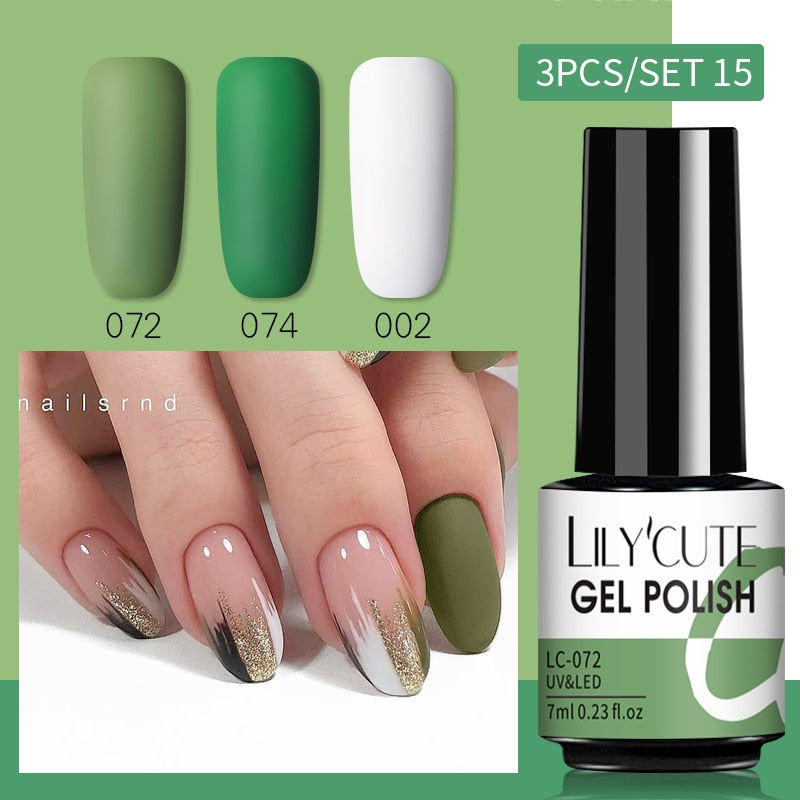 LILYCUTE 3 PCS Gel Nail Polish Set Nude Pink Glitter Sequins Matte Effect Gel Long Lasting Base Top Coat Nail Art Design Hybrid