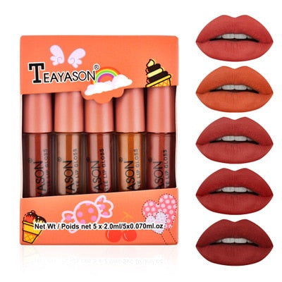 4/6PCS Women Fashion Pumpkin Color Matte Velvet Lipstick Set Moisturizer Sexy Lip Stick Makeup Beauty Cosmetic