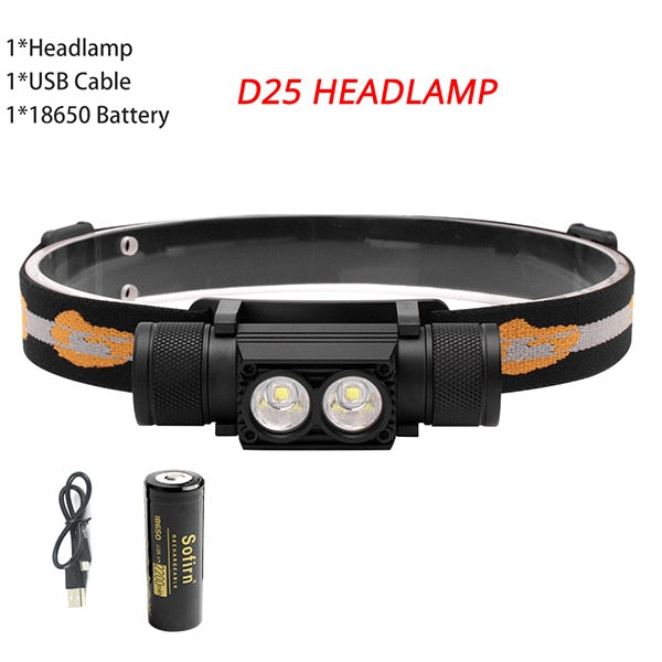 D10 / D25 Mini Head Lamp XML LED Headlight White Light Headlamp USB Rechargeable 18650 Head Light For Hunting Fishing Camping