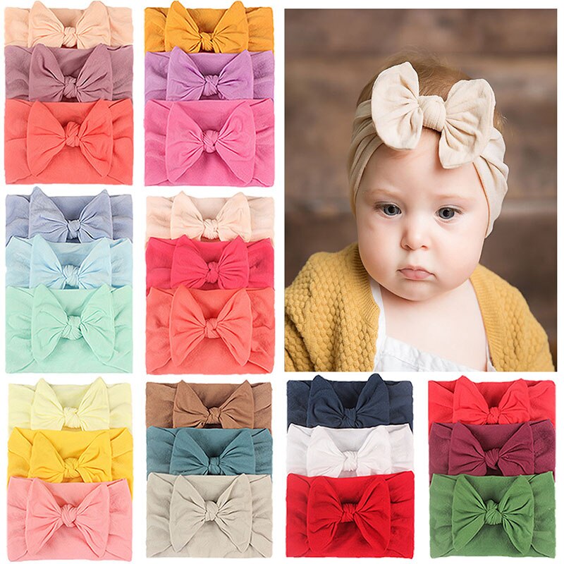 3/4/5/6Pcs/set Cute Bowknot Baby Headband Turban Solid Color Newborn Baby Girls Elastic Hair Bands Soft Nylon Hair Accessories