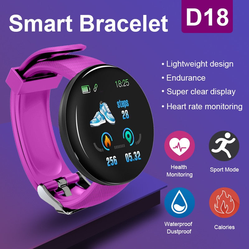 D18 Smart Watch Heart Rate Monitor Blood Pressure Waterproof Men&#39;s And Women&#39;s Fitness Tracker Digital Bracelet For Android IOS