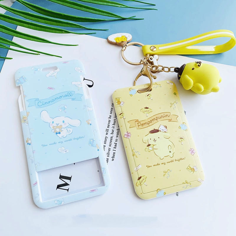 Kawaii Sanrio Keychain Cartoon Cat Sliding Card Holder Student Meal Card Bus Card Holder Lady Id Card Credit Card Holder Lanyard