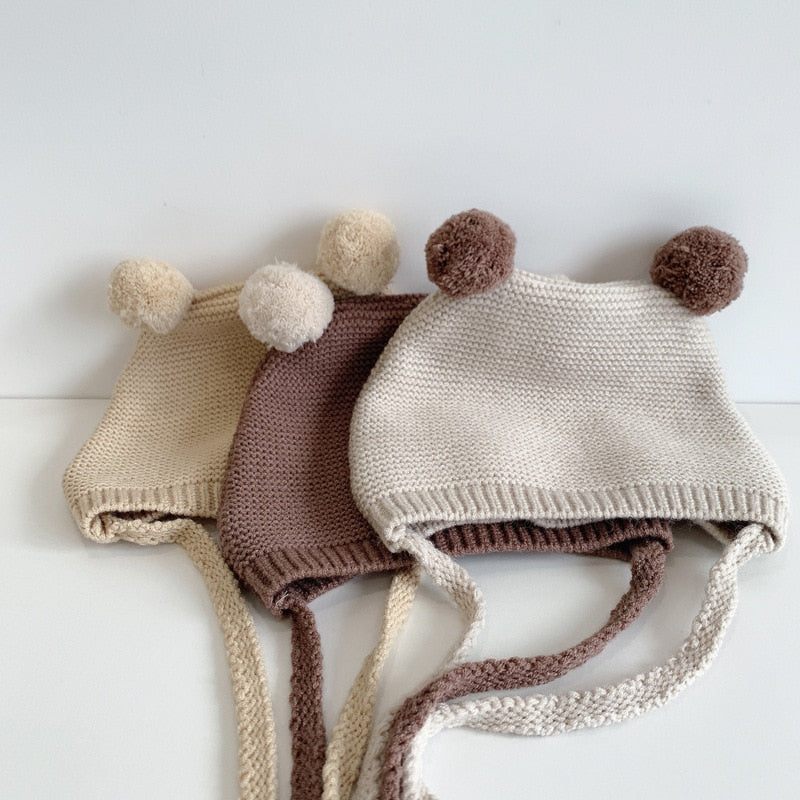 Winter Spring  Crochet Baby Hat Soft Pompom Infant Toddler Cap Beanie Solid Color Kids Knitted Warm Bonnet Hat