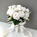 Bridal Bridesmaid Wedding Bouquet White Silk Flowers Roses Artificial Bride Boutonniere Pins Mariage Bouquet Wedding Accessories