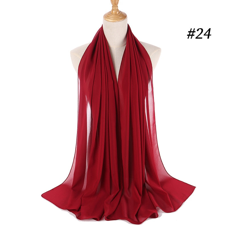 Muslim Bubble Chiffon Hijab Scarf Women Solid Color Soft Long Shawls and Wraps Georgette Head Scarves Ladies Hijabs