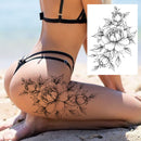 Sexy Flower Temporary Tattoos For Women Body Art Painting Arm Legs Tattoos Sticker Realistic Fake Black Rose Waterproof Tattoos