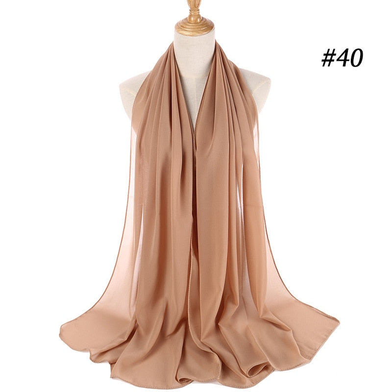 Muslim Bubble Chiffon Hijab Scarf Women Solid Color Soft Long Shawls and Wraps Georgette Head Scarves Ladies Hijabs