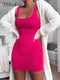 FSDA Square Neck Sleeveless Bodycon Mini Dress Basic Women Summer Black Backless Party Sexy Yellow Clubwear 2020 Dresses