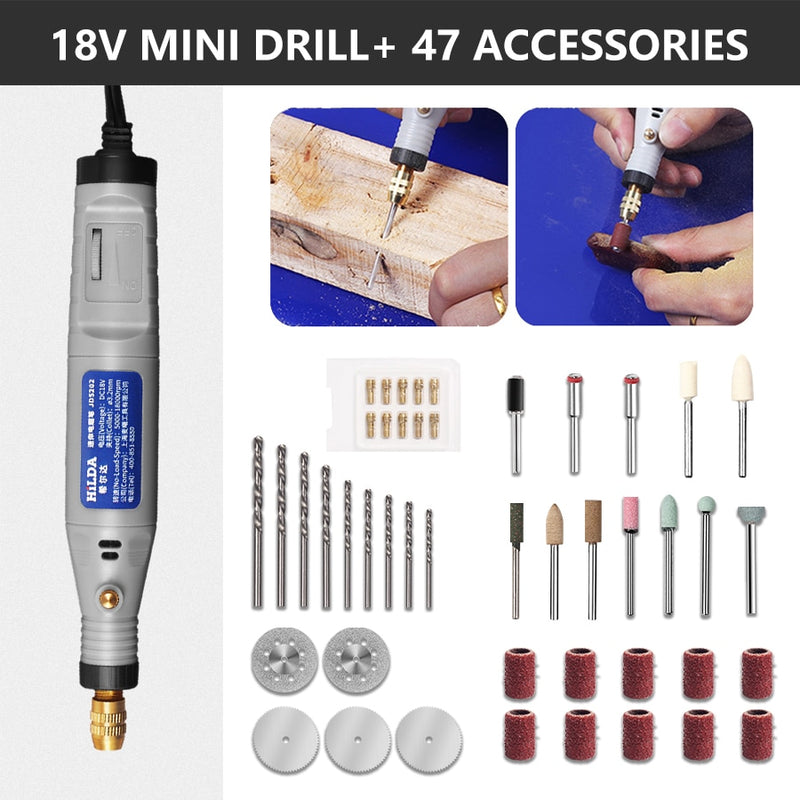 HILDA 18V Engraving Pen Mini Drill Rotary tool With Grinding Accessories Set Multifunction Mini Engraving Pen