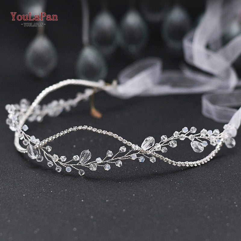 YouLaPan HP295 Flower Headwear Wedding Headband for Bride Crystal Pearls Women Tiara Bridal Headpieces Hair Jewelry Accessories