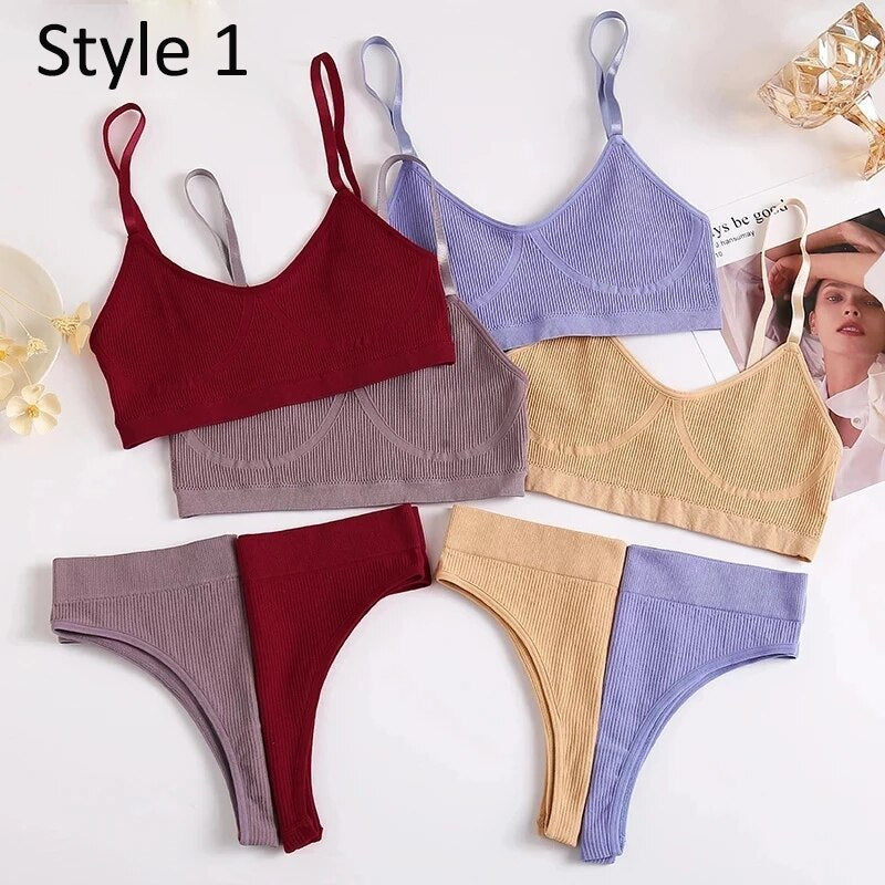 2PC Underwear Set Women Seamless Bra Set Wireless Bra Sexy High Waisted Female Underpants Comfortable Basic Bralette Lingerie