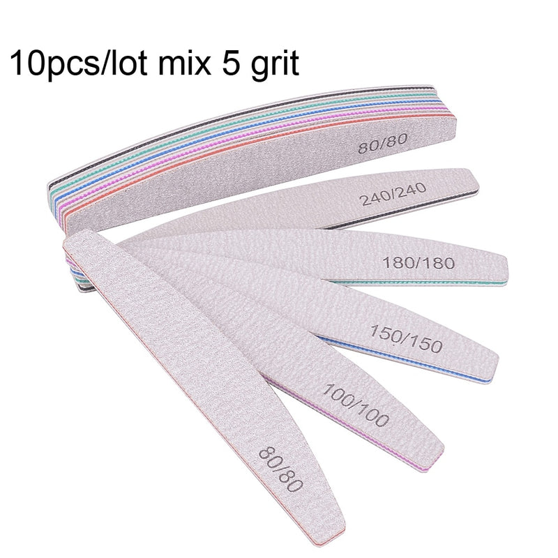 3/5/10Pcs Professional Nail File Sandpaper Strong Thick Nail Files Buffer For Manicure Sanding Half Moon Lime Nail Tools 100/180
