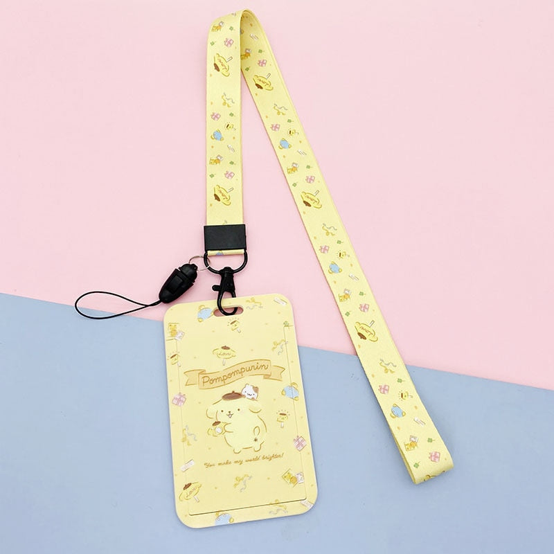 Kawaii Sanrio Keychain Cartoon Cat Sliding Card Holder Student Meal Card Bus Card Holder Lady Id Card Credit Card Holder Lanyard