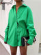 Sampic Women Blue Suit 2022 Casual Loose Long Sleeve Shirt Summer Tops And Mini Shorts Fashion Tracksuit Two Piece Set Outfits