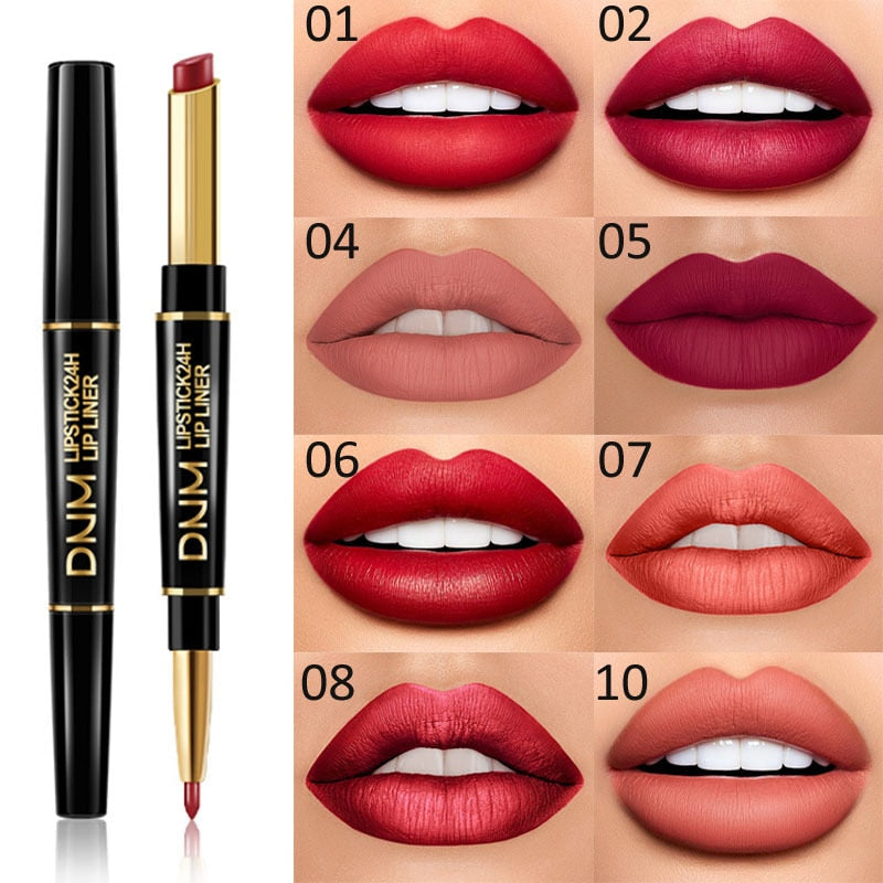 2 IN 1  Lip Liner Waterproof Matte Lipstick Pencil Contour Tint Sexy Red Matte Long Lasting Moisturizer Lipliner Cosmetics TSLM1