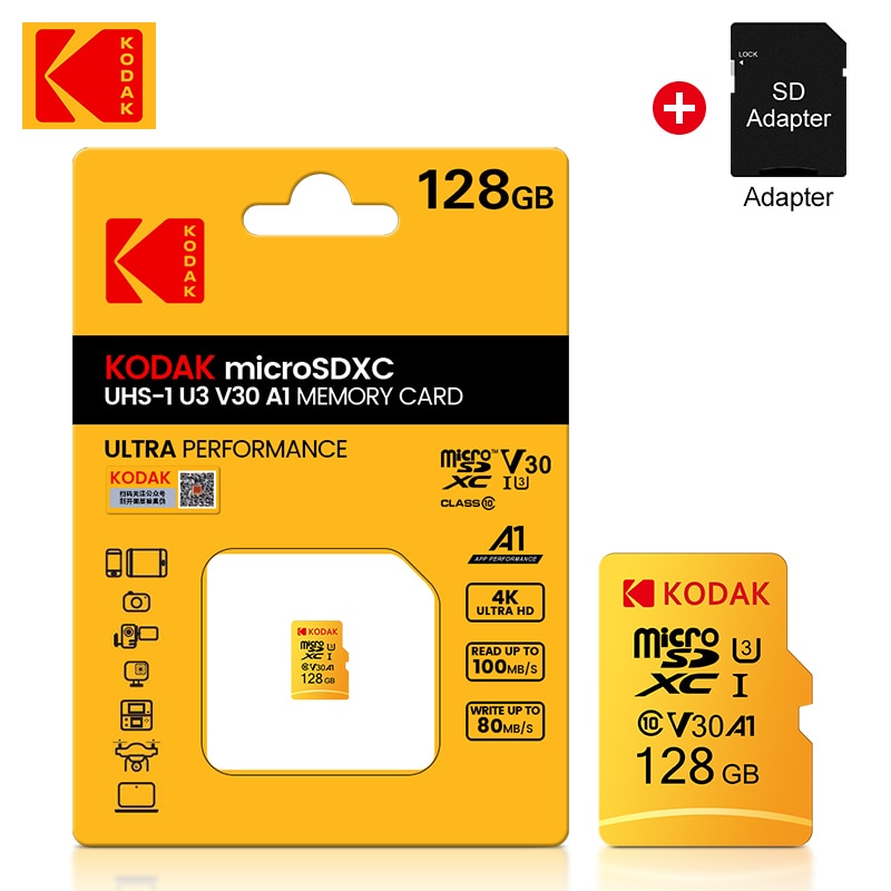 KODAK EVO Plus 256GB Memory Card 128GB U3 4K Micro SD Card 64GB 32GB SDHC Microsd UHS-I C10 TF Trans Flash Microsd with Adapter