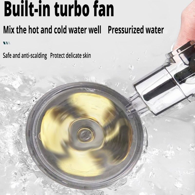 Rainfall Turbo Fan Shower Head 360 Rotating High Pressure Water Saving Handheld Shower Turbocharged Spray Nozzle Bath Accessory