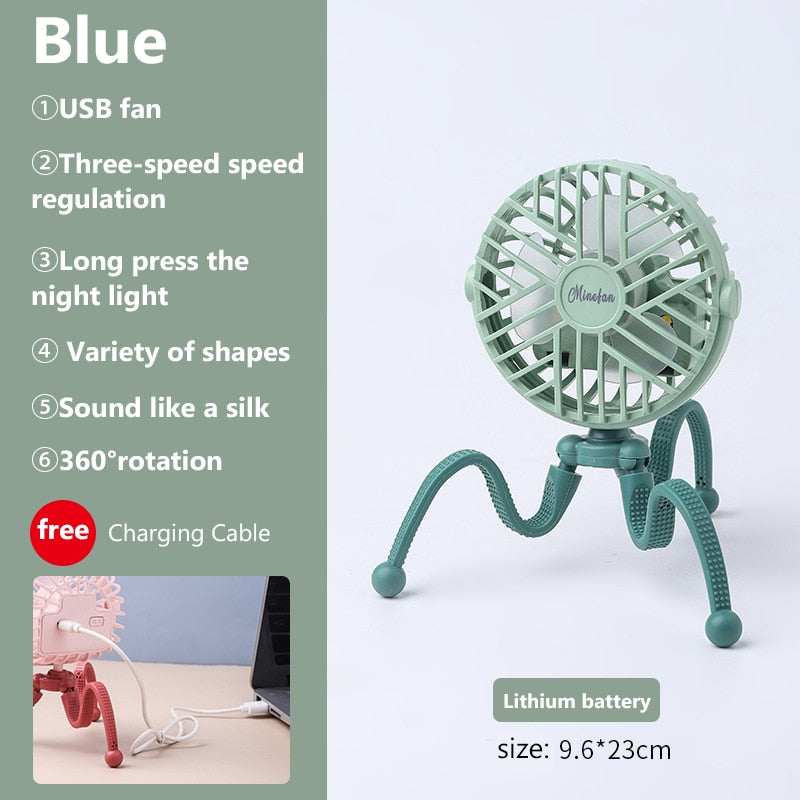 500mAh Stroller Fan Personal Portable Desk Handheld Baby Bed Car Seat Fan USB Rechargeable Fan Mini Stroller Accessories