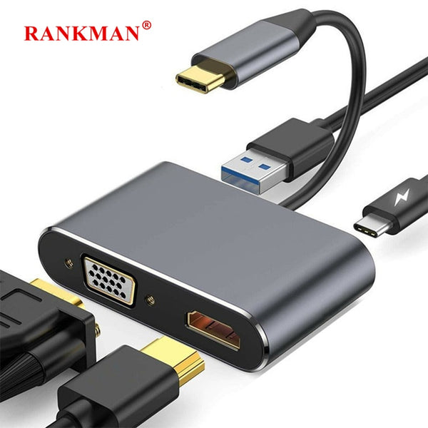 Rankman Type-C to 4K HDMI-compatible VGA USB C 3.0 Hub Adapter for MacBook Nintendo Samsung S20 Dex Huawei P30 Dock Xiaomi 10 TV