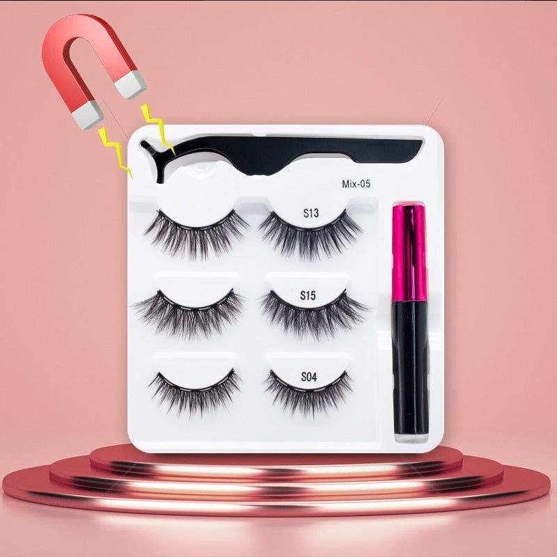 3Pairs Magnetic Eyelashes Handmade Mink Eyelash Magnetic Eyeliner Beauty Makeup Set False Lashes Short Faux Cils No Glue Needed