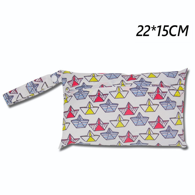 Baby Diaper Bag Cartoon Print Waterproof Wet Dry Nappy Zipper Handbag Stroller Carry Pack Travel Outdoor Wet Diaper Storage Bags