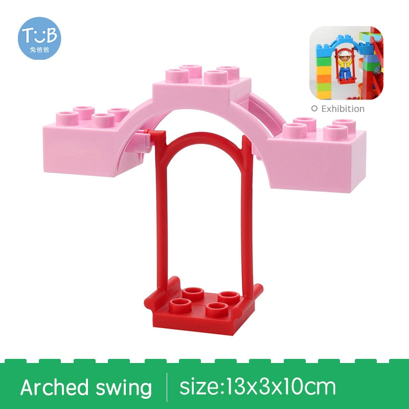 Blocks Amusement Park Accessory Slide Ladder Swing Seesaw Carousel Big Large-particle City Building Children&
