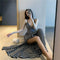 New Solid Black Dress with Suspender Sexy Gentle V-Neck Retro Long Dresses with Side Slit Beach Party 2022 Summer New Clothes