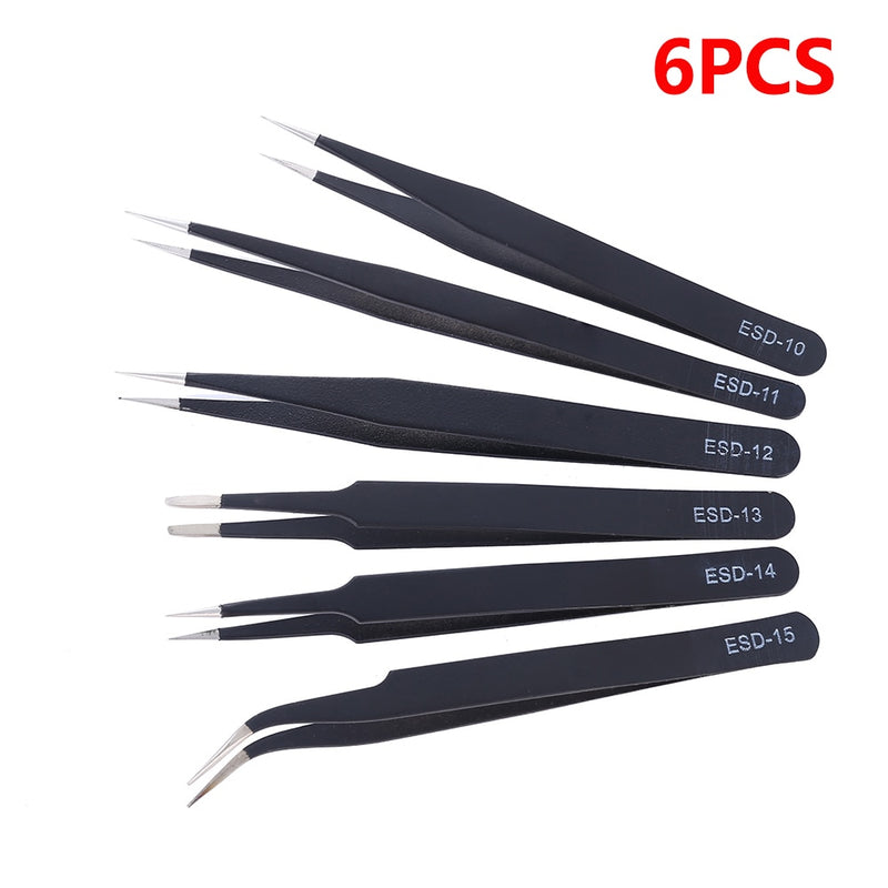 Anti-static ESD Stainless Steel Tweezers Set Maintenance Tools Industrial Precision Curved Straight Tweezers Repair Tools Set