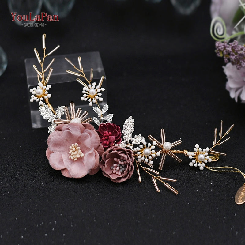 YouLaPan HP295 Flower Headwear Wedding Headband for Bride Crystal Pearls Women Tiara Bridal Headpieces Hair Jewelry Accessories