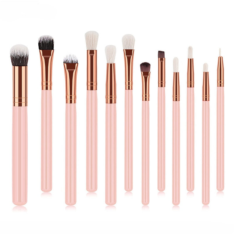 GUJHUI 12Pcs Professional Eyes Makeup Brushes Set Wood Handle Eyeshadow Eyebrow Eyeliner Blending Powder Smudge Brush