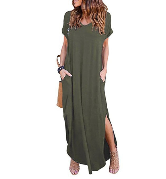 Plus Size 5XL Sexy Women Dress Summer 2021 Solid Casual Short Sleeve Maxi Dress For Women Long Dress Free Shipping Lady Dresses
