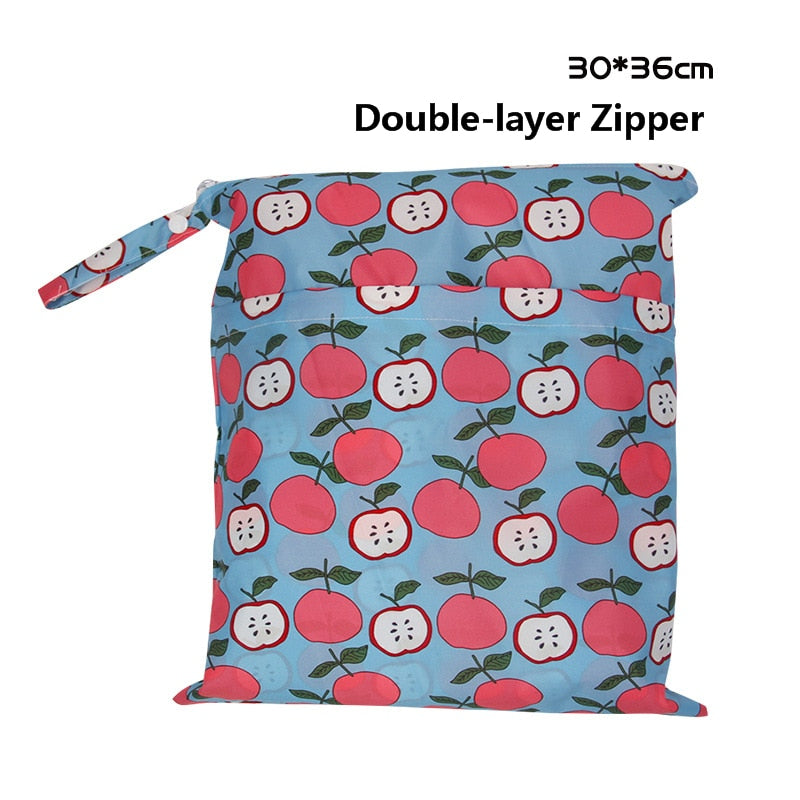 Baby Diaper Bag Cartoon Print Waterproof Wet Dry Nappy Zipper Handbag Stroller Carry Pack Travel Outdoor Wet Diaper Storage Bags