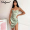 Dulzura Satin Women Strap Mini Dress Ruched Lace Up Cross Bandage Backless Bodycon Sexy Party Elegant 2020 Club Christmas Slim