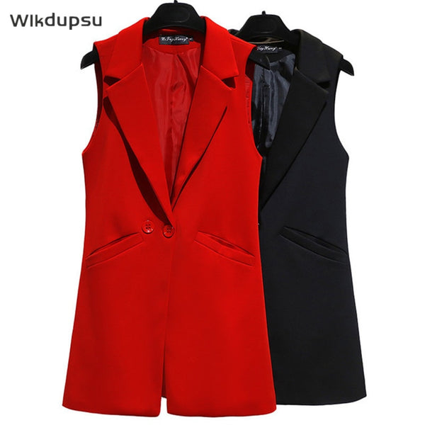 Vest For Women Sleeveless Jacket Coat Long Vest Blazer Formal Work Ladies Office Vintage Slim Suit Waistcoat Female Oversize