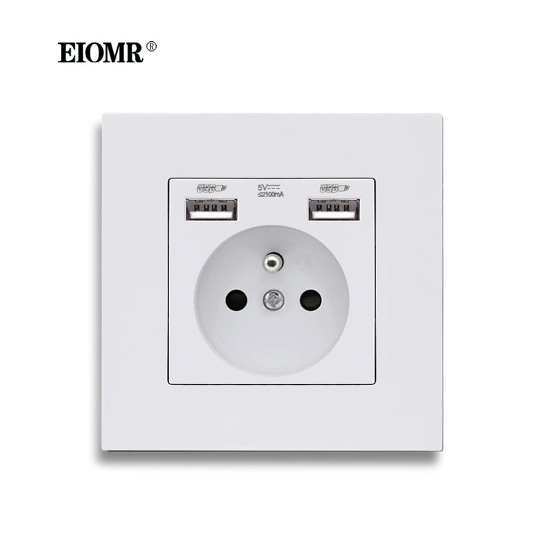 EOMR Wall USB Power Socket 5V 2.1A EU France Belgium Electrical Socket 16A Dual USB Plug IOS Android Phone Charging Ports Socket