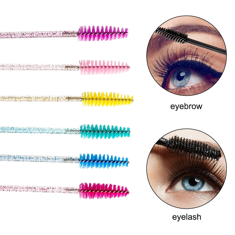 zwellbe Good Quality Disposable 50 Pcs/Pack Crystal Eyelash Makeup Brush Diamond Handle Mascara Wands Eyelash Extension Tool