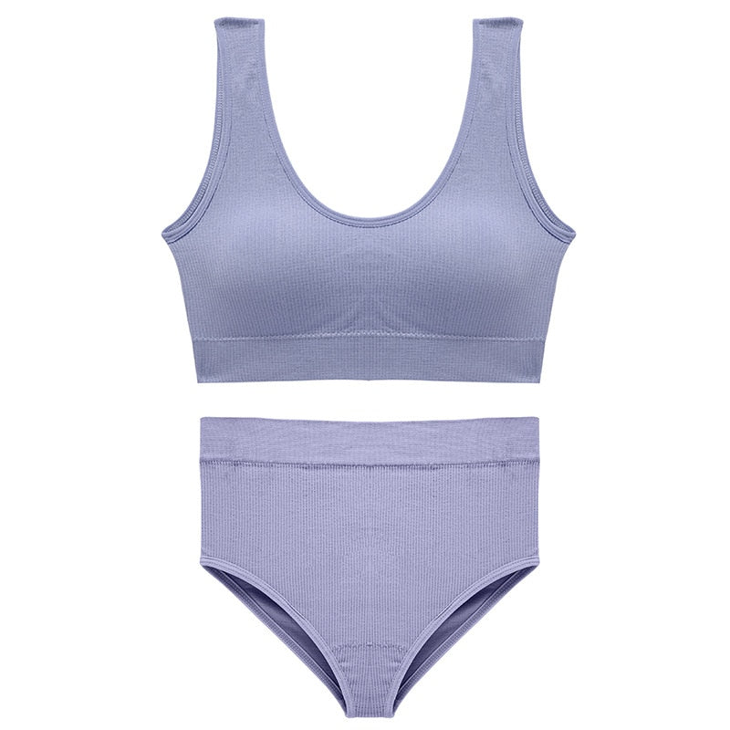 CINOON Sexy Seamless Tops Set High Waist Panties Women Wireless Underwear Suit Soft Padded Bras Set Backless Bralette Lingerie