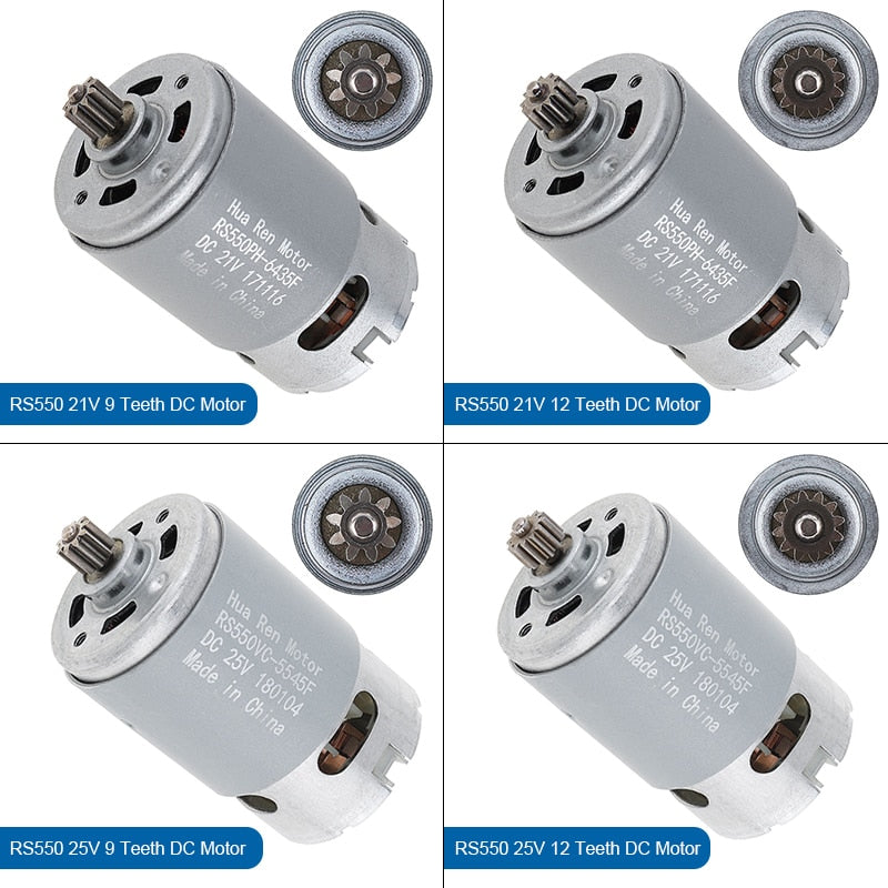 1pc RS550 12V 16.8V 21V 25V 19500 RPM DC Motor with Two-speed 12 Teeth and High Torque Gear Box for Electric Drill / Screwdriver