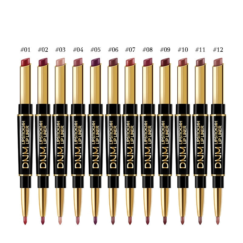 2 IN 1  Lip Liner Waterproof Matte Lipstick Pencil Contour Tint Sexy Red Matte Long Lasting Moisturizer Lipliner Cosmetics TSLM1