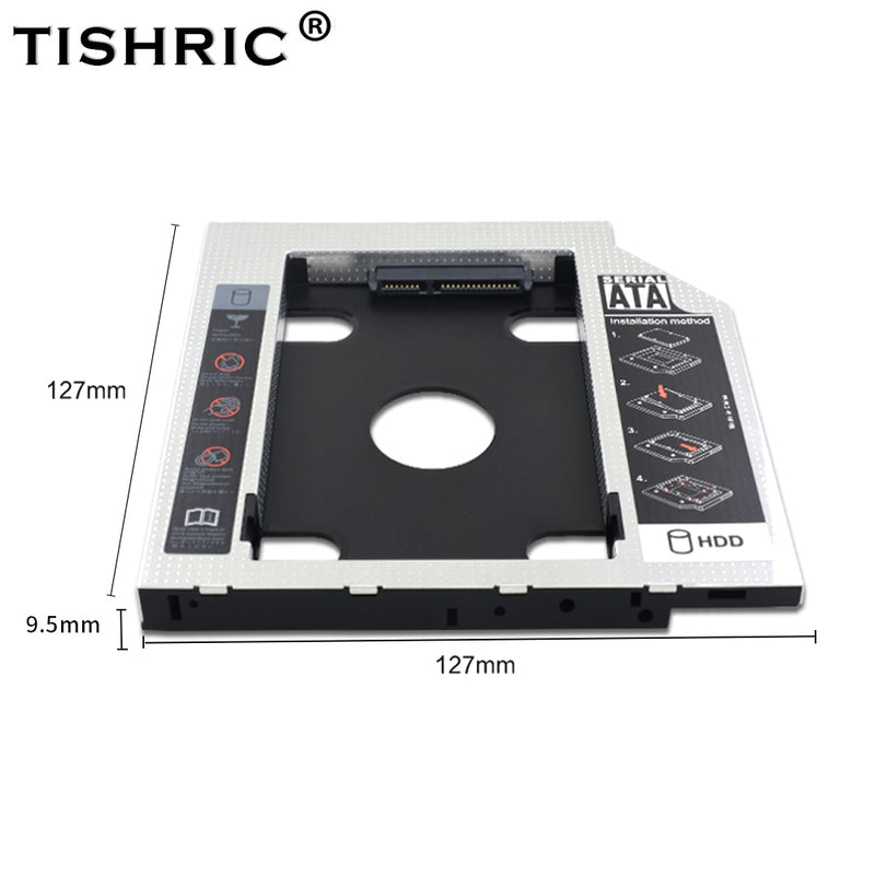 TISHRIC 9.5 12.7mm HDD Caddy Aluminum Universa SATA 3.0 2.5&quot; SSD CD DVD to HDD Case Optibay Enclosure CD-ROM ODD
