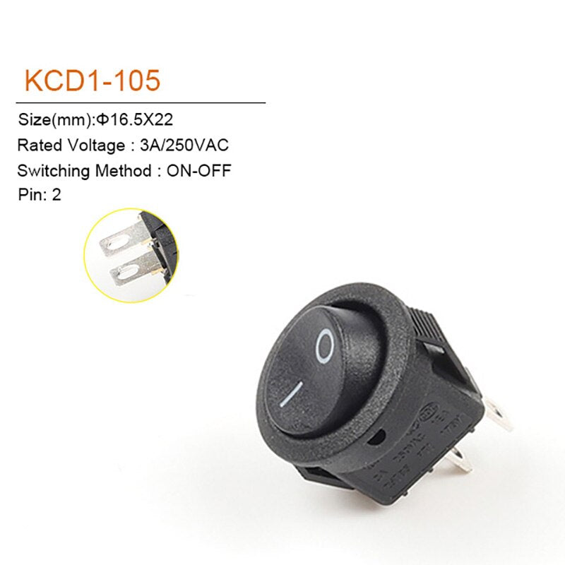 5/10Pcs Diameter 16.5mm 3A/250VAC Round Boat Rocker Switch KCD1-105 On-Off Snap SPST Black 2Pin Power Switch Push Button Switch