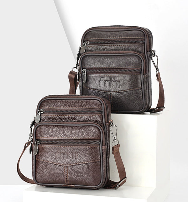 Men&#39;s Leather Shoulder Waist Bag Multi-function Mobile Phone Bag Head Layer Cowhide Body Bag Male Chest Bag Shoulder Bag