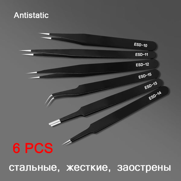 Tweezers For Soldering Professional Eyebrow Tweezers Set Eyelashes Tongs Extension Stickers Soldering Antistatic Repair Tools