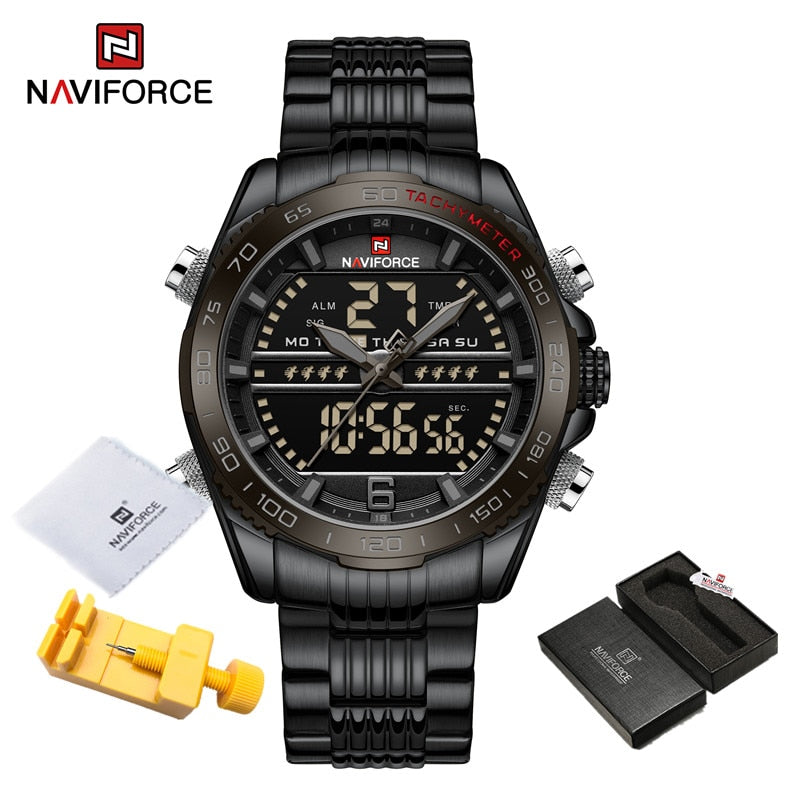 Luxury Brand NAVIFORCE Digital Sport Watch For Men Steel Band Waterproof Chronograph Alarm Clock Luminous Quartz Wrist watch Man