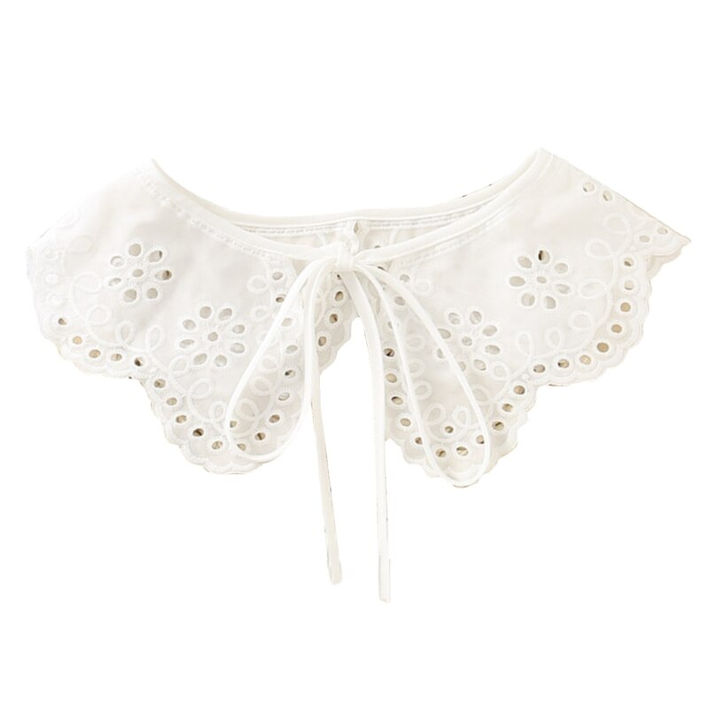 Royal Style Cotton Fake Collar Shawl Wrap Hollow Out Floral Lace Ruffled Trim Necklace Pointed Triangle Lapel Blouse