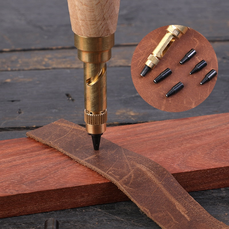 MIUSIE  Hole Punch Screw Removable Book Drill Auto With 6 Size Tip 1.5-4mm Automatic Belts Screw Punch Leather Tool